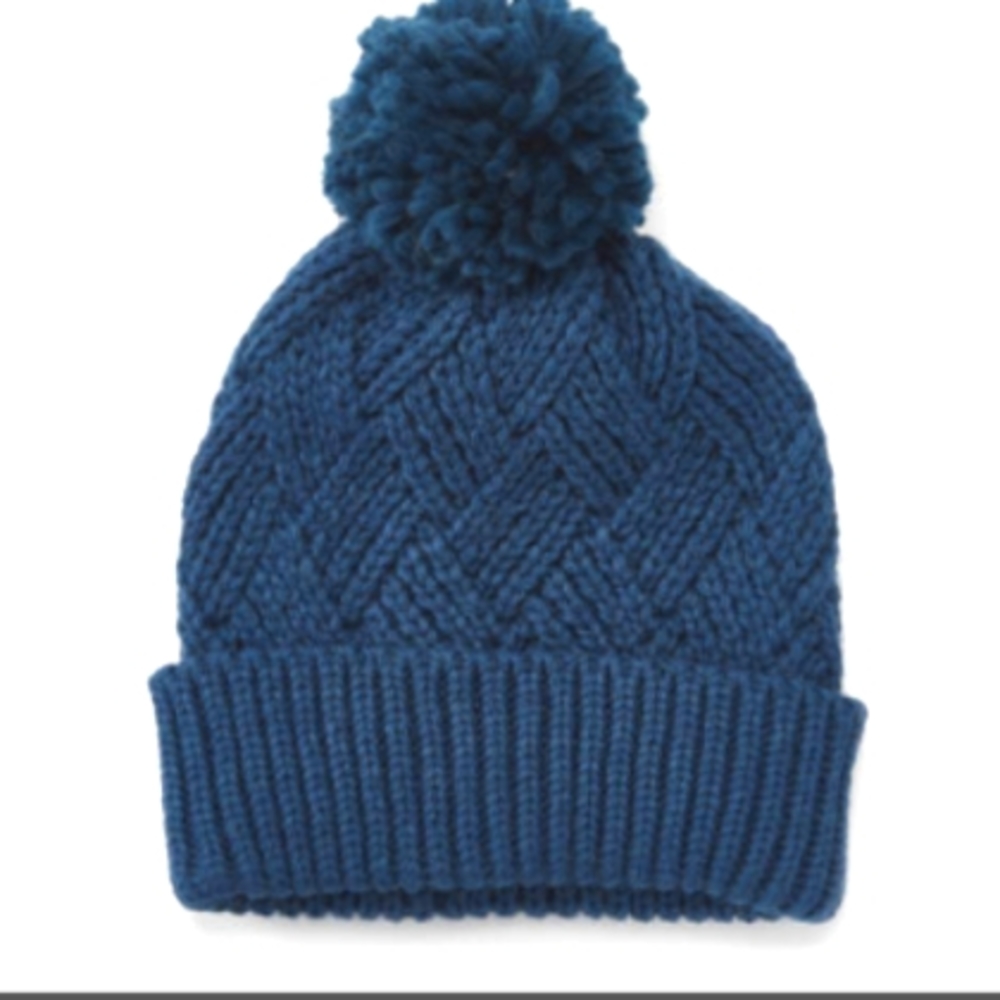 Blue pom - pom thick hat